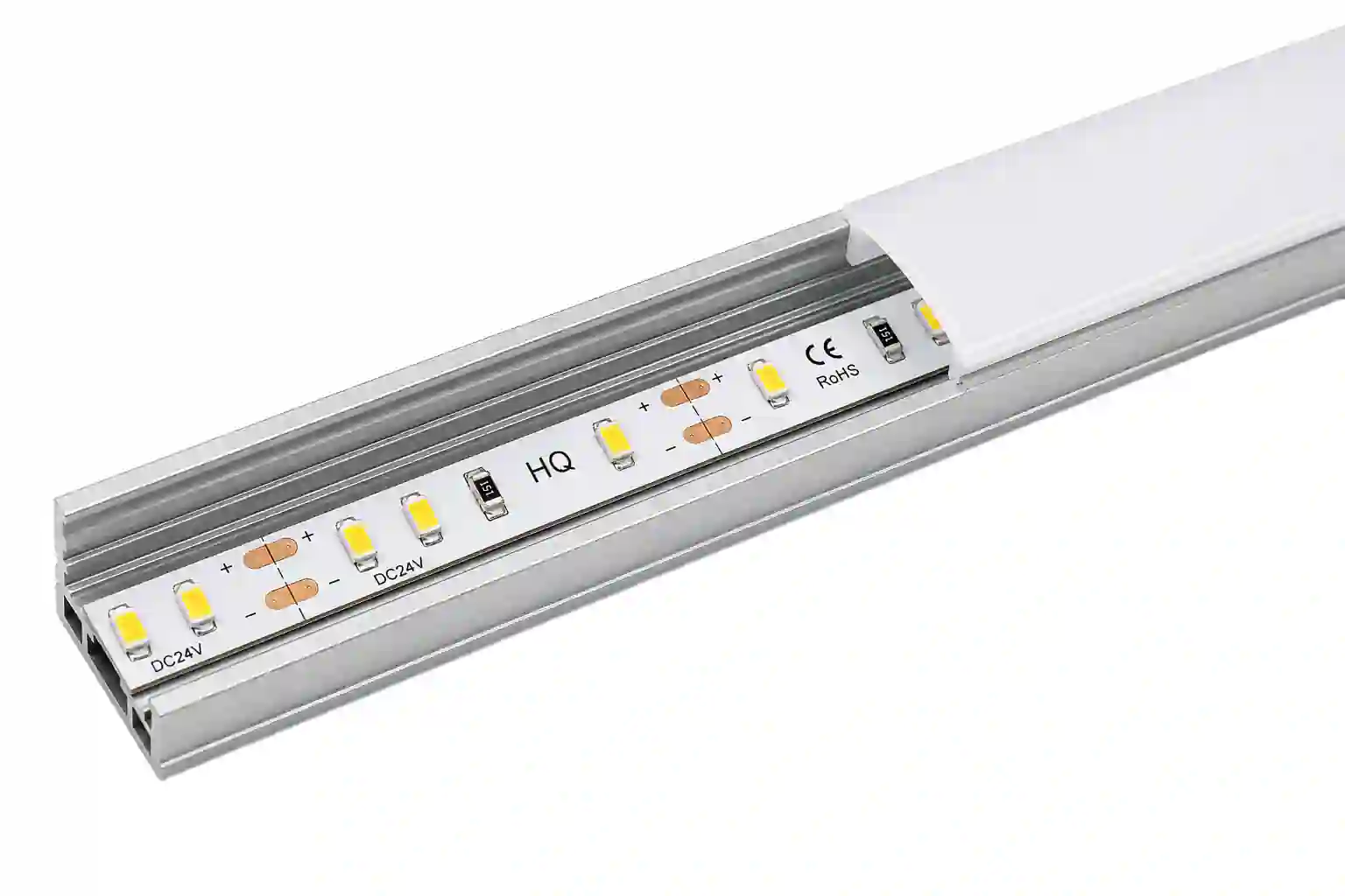 Rozměry LED pásku HQ šířka 8 mm výška 1,4 mm certifikáty CE RoHS IP20 záruka 3 roky interiérové použití